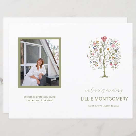 Budget 4-pagina's Tree Floral Funeral Program (Voorkant / Achterkant)