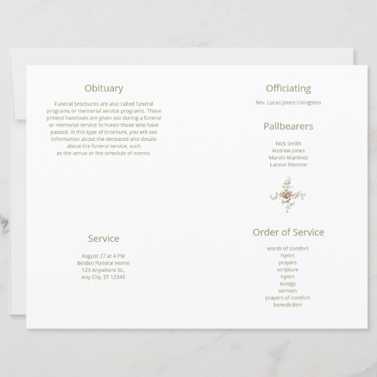 Budget 4-pagina's Tree Floral Funeral Program (Achterkant)