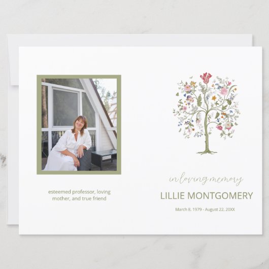 Budget 4-pagina's Tree Floral Funeral Program (Voorkant)