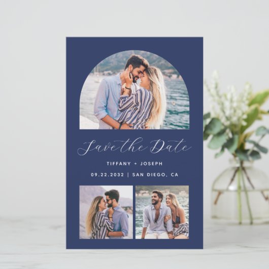 Budget 4 Photo Arch Navy Save the Date (Staand voorkant)