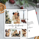 Budget 4 Photo Collage Heart Script Christmas Kaar<br><div class="desc">Budget Elegant Modern Zwart-wit Hartschrift 4 Fotocollage Vrolijk Kerstscript Vakantie Dunne Kaart. Let op: dunner dan briefkaart! Deze feestelijke minimum vier (4) foto vakantie kaart sjabloon is voorzien van een foto collage, een beetje doodle hart en zegt Vrolijk kerstfeest! De "Merry Christmas" begroetingstekst is geschreven in een prachtig handgeschreven typografie...</div>