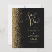 Budget 4 Photo Gold Glitter Zwart Save the Date (Voorkant)
