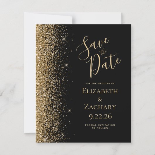 Budget 4 Photo Gold Glitter Zwart Save the Date (Voorkant)