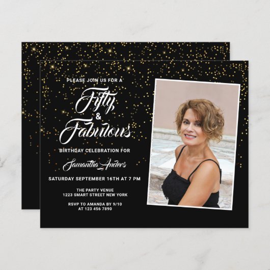 Budget 50 en de Uitnodiging van de Glitter van Fab (Voorkant / Achterkant)