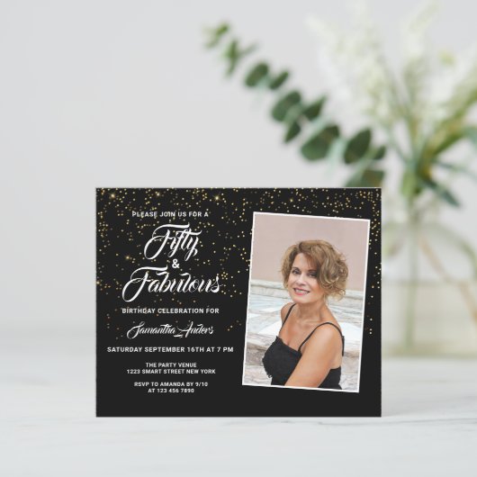 Budget 50 en de Uitnodiging van de Glitter van Fab (Staand voorkant)