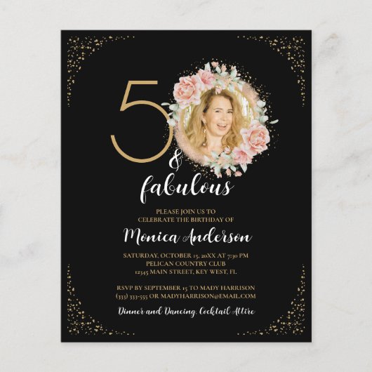 Budget 50 en Fabulous 50th Birthday Zwart Foto (Voorkant)