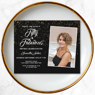 Budget 50 en Fabulous Gouden Glitter Uitnodiging