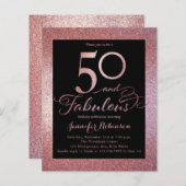 Budget 50 Fabulous Roos Gold Birthday Invitation (Voorkant / Achterkant)