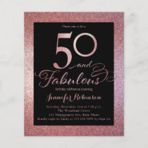 Budget 50 Fabulous Roos Gold Birthday Invitation
