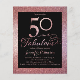 Budget 50 Fabulous Roos Gold Birthday Invitation