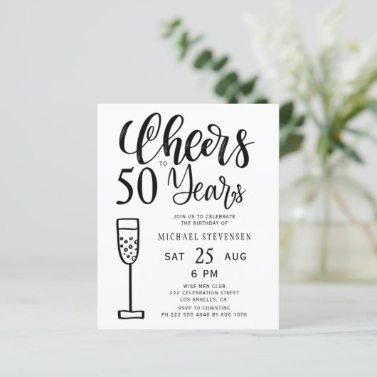 Budget 50 jaar verjaardagsfeestuitnodiging (Staand voorkant)