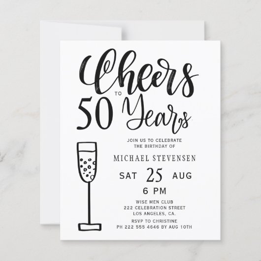 Budget 50 jaar verjaardagsfeestuitnodiging (Voorkant)