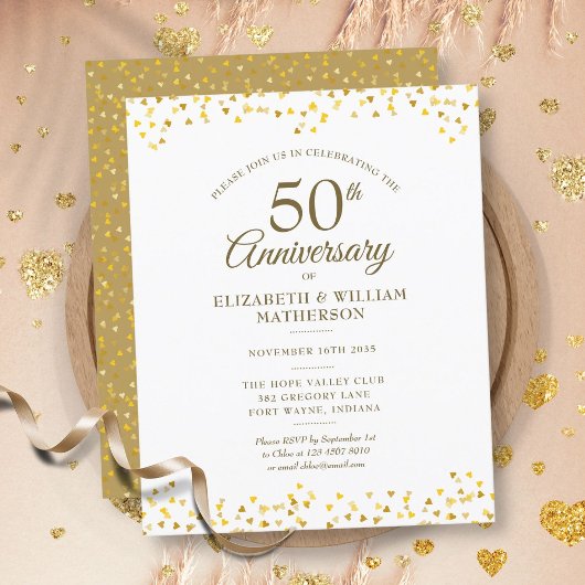 Budget 50e Jubileum Gold Hearts Invitation