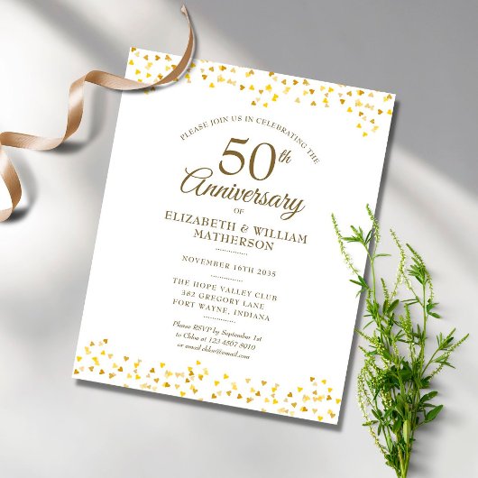 Budget 50e Jubileum Gold Hearts Invitation