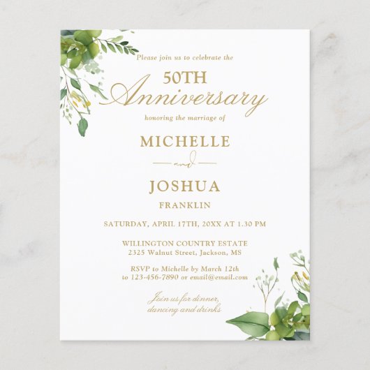 Budget 50e Jubileum Green Monogram Uitnodigen (Voorkant)
