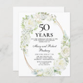 Budget 50e Jubileum Partij White Floral Invite (Voorkant / Achterkant)