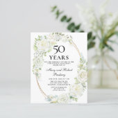 Budget 50e Jubileum Partij White Floral Invite (Staand voorkant)