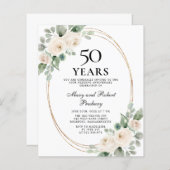 Budget 50e Jubileum Partij White Floral Invite (Voorkant / Achterkant)