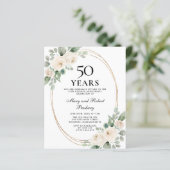 Budget 50e Jubileum Partij White Floral Invite (Staand voorkant)