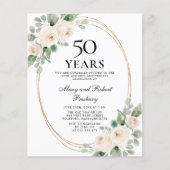 Budget 50e Jubileum Partij White Floral Invite (Voorkant)