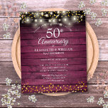 Budget 50e Jubileum Rustic Gold Hearts Invite<br><div class="desc">Met strijklichten en delicate gouden liefdesharten confetti op een rustieke bordeaux rode houten achtergrond. Personaliseer met uw speciale vijftig jaar gouden jubileuminformatie in chique belettering. Ontworpen door Thisnotme©</div>