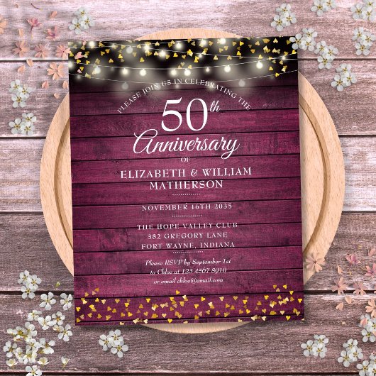Budget 50e Jubileum Rustic Gold Hearts Invite