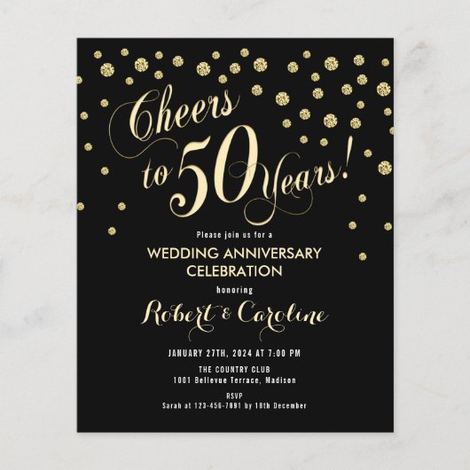 Budget 50e Jubileum Uitnodiging - Zwart & Gol Flyer (Voorkant)