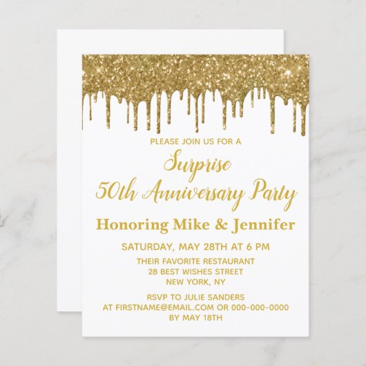 Budget 50e Surprise Party Jubileum Invitations (Voorkant / Achterkant)