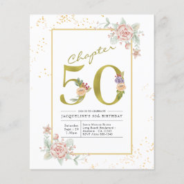 Budget 50e verjaardag Bloem Goud Script Uitnodigin Flyer