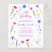 BUDGET 50e verjaardag Party Wildflower Uitnodiging (Voorkant)