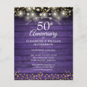 Budget 50e verjaardag Rustic Goud Hartjes Uitnodig (Voorkant)