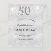 Budget 50e verjaardag zilveren glitter uitnodiging (Voorkant)