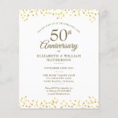 Budget 50th Anniversary Gold Hearts Uitnodiging (Voorkant)