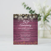 Budget 50th Anniversary Rustic Gouden Hart Uitnodi (Staand voorkant)
