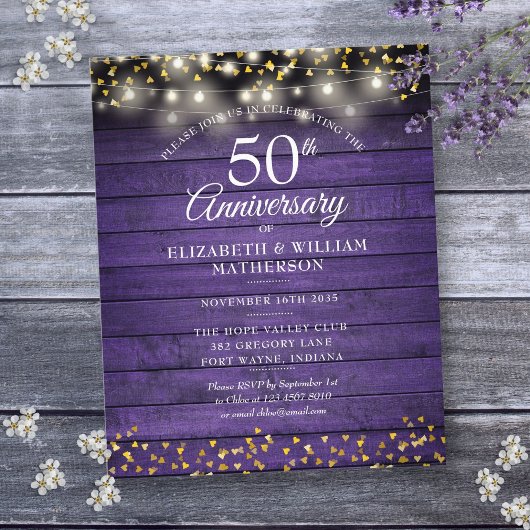 Budget 50th Anniversary Rustic Gouden Hart Uitnodi