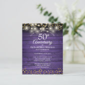 Budget 50th Anniversary Rustic Gouden Hart Uitnodi (Staand voorkant)