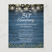 Budget 50th Anniversary Rustic String Light Uitnod (Voorkant)