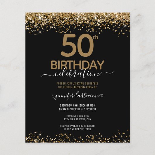 Budget 50th Birthday Glitter Invitation Flyer (Voorkant)