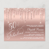 Budget 50th Birthday Glitter Roos Gold Invitation (Voorkant)