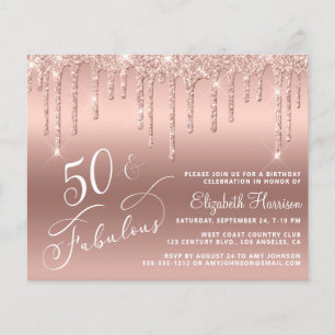 Budget 50th Birthday Glitter Roos Gold Invitation Flyer