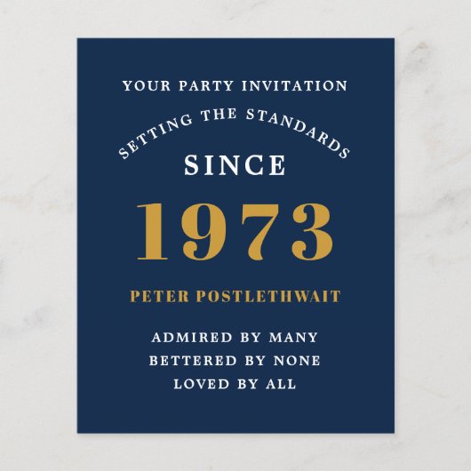 Budget 50th Birthday Invitation Black Gold 1973 Flyer (Voorkant)