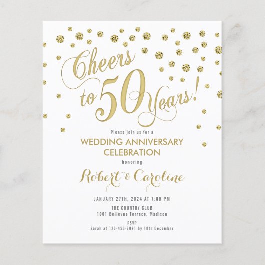 Budget 50th Jubileum - Gold & White Invitation Flyer (Voorkant)