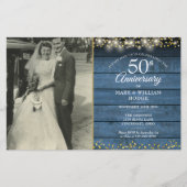 Budget 50th verjaardag Blauw Rustiek Foto Uitnodig (Voorkant)