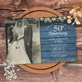 Budget 50th verjaardag Blue Rustic Foto Uitnodigin