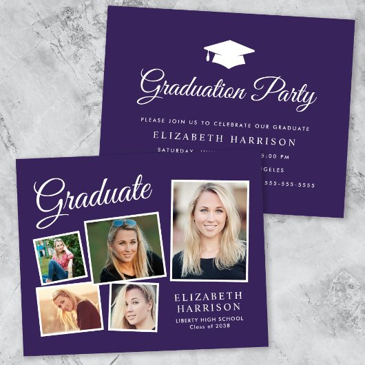 Budget 5 Foto Paarse Graduation Party Invitation
