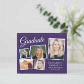 Budget 5 Foto Paarse Graduation Party Invitation (Staand voorkant)