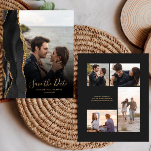 Budget 5-Photo Black Gold Agate Save the Date Kaar