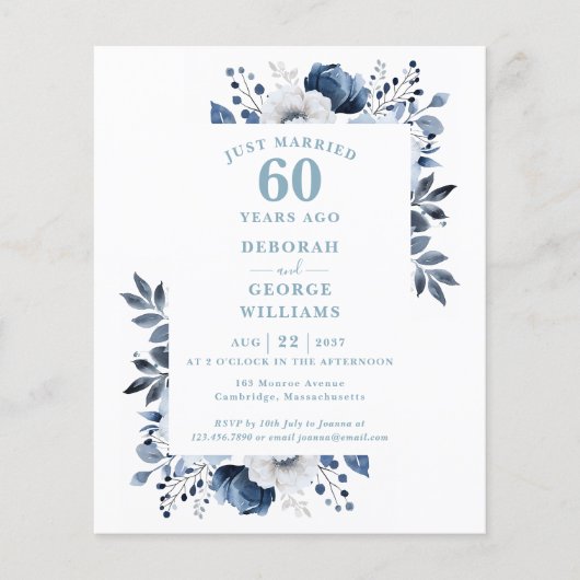Budget 60e bruiloft Jubileum Bloemenuitnodiging (Voorkant)