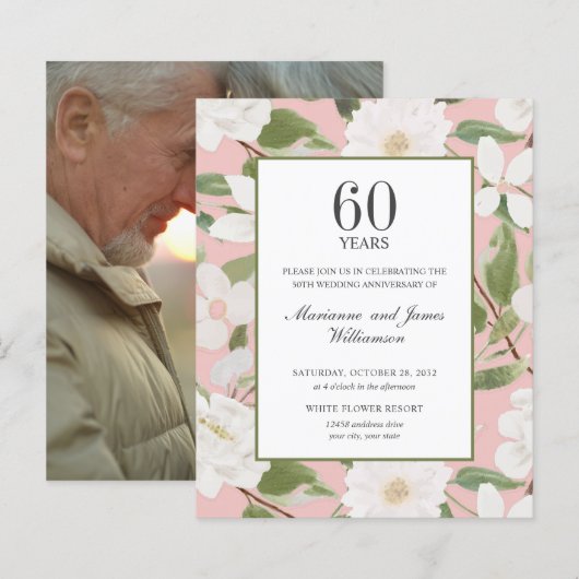 Budget 60e Jubileum FOTO Wit Bloemen Roze (Voorkant / Achterkant)