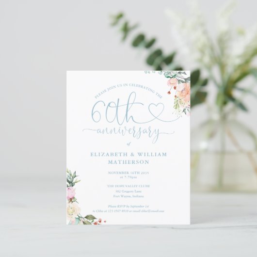 Budget 60e Jubileum Hart Bloemenuitnodiging (Staand voorkant)